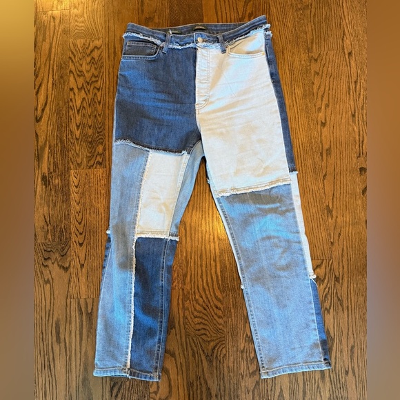 wild fable Denim - Wild Fable Highest Rise Slim Straight Leg Patchwork Jean Size 12